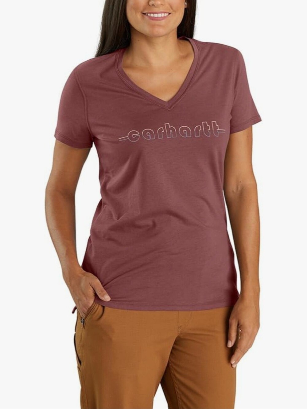 Carhartt Women's V-Neck Logo Tee - Rusty Red